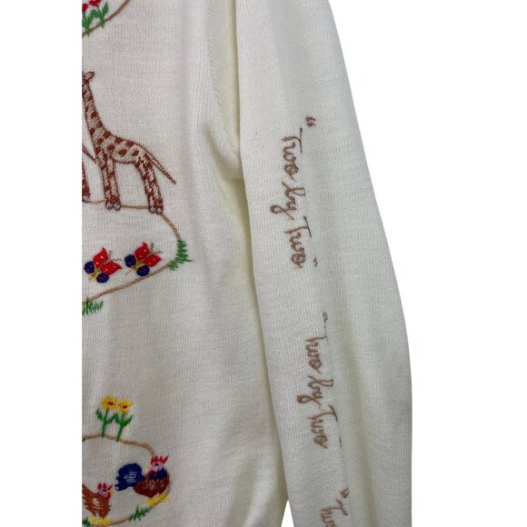 Cyn Les Shirlee Sweater Embroidered 2 By 2 Noah's Ark Animals Womens Size L - Picture 3 of 8